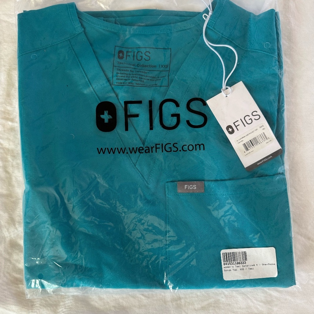 FIGS Catarina One-Pocket Scrub Top- Teal- XXS- NWT